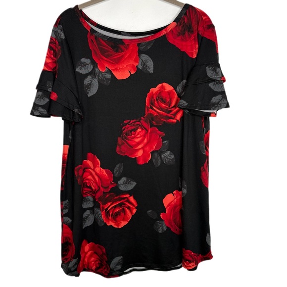 Red Roses Double sleeve top - Picture 1 of 6